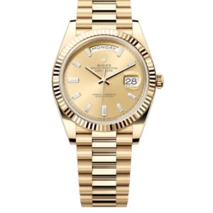 롤렉스 데이데이트 40mm Counterweight 228238-0005 Full Yellow Gold Diamond Baguette Champagne Dial[ARF]