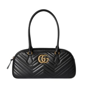 [프리미엄/해외배송]구찌 GG 마몽 미디엄 탑 핸들백(블랙/금장)