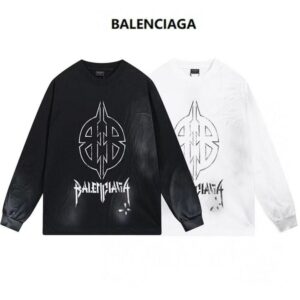 [국내배송]발렌시아가 24SS 메탈 록 방패 더블B 핸드프린팅 긴팔티셔츠
