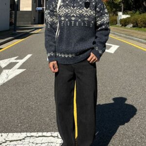 [국내배송]노비스 눈꽃 노르딕 반집업 니트