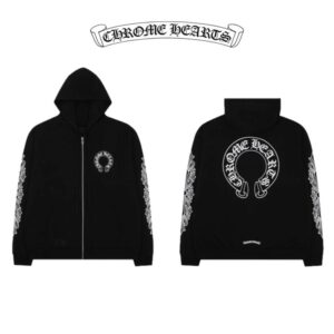 [국내배송]크롬하츠 홀스슈 플로랄 플리스 후드집업(블랙)