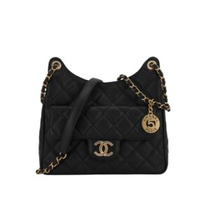[프리미엄/해외배송]샤넬 넘버5 팬던트 호보백 미디엄(블랙/금장/캐비어)